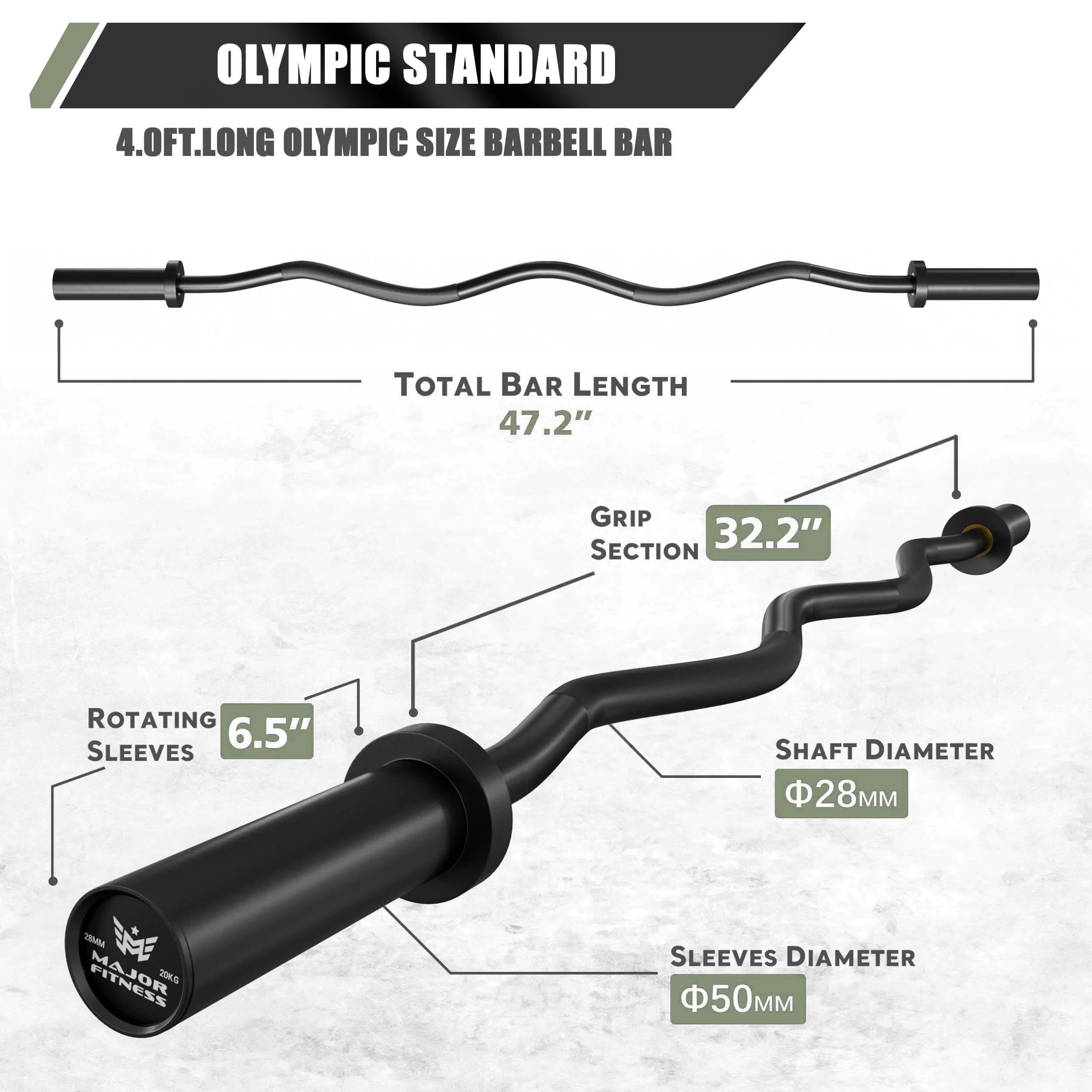 Major Fitness 4ft Olympic EZ Curl Barbell - Image 4