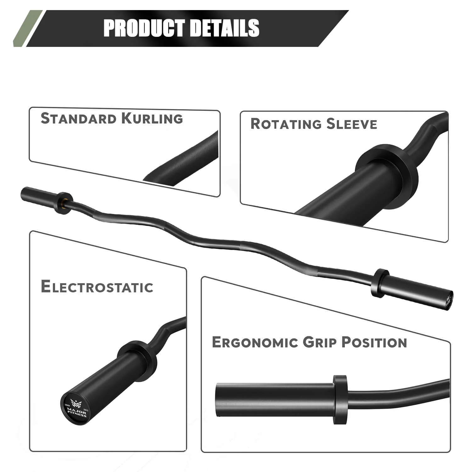 Major Fitness 4ft Olympic EZ Curl Barbell - Image 5