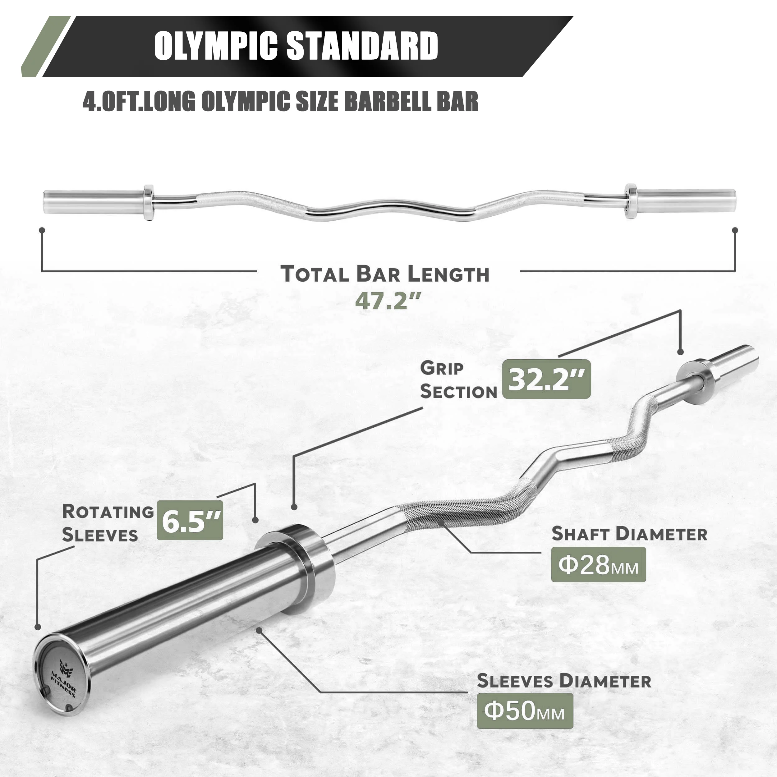 Major Fitness 4ft Olympic EZ Curl Barbell - Image 7