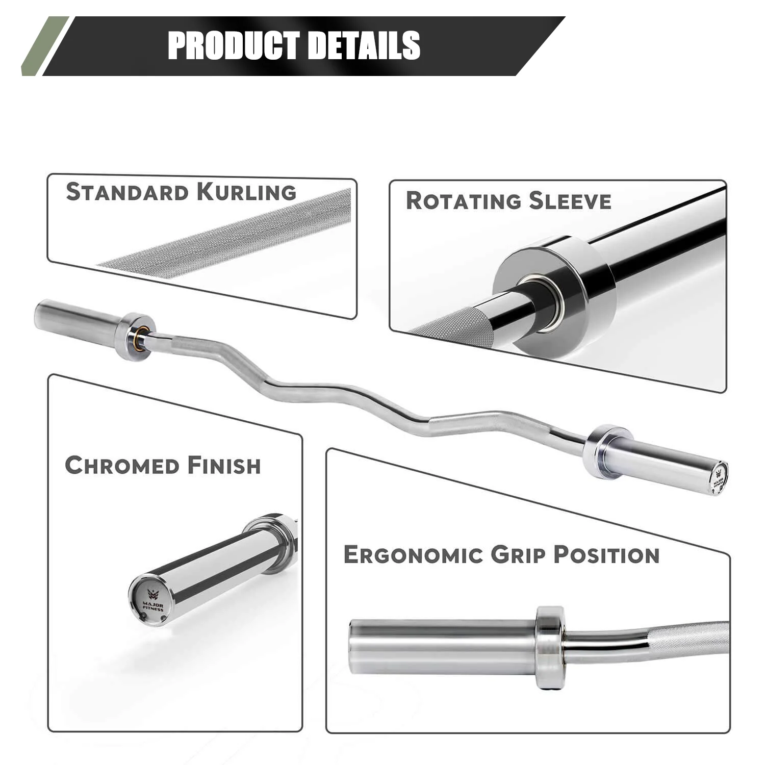 Major Fitness 4ft Olympic EZ Curl Barbell - Image 8