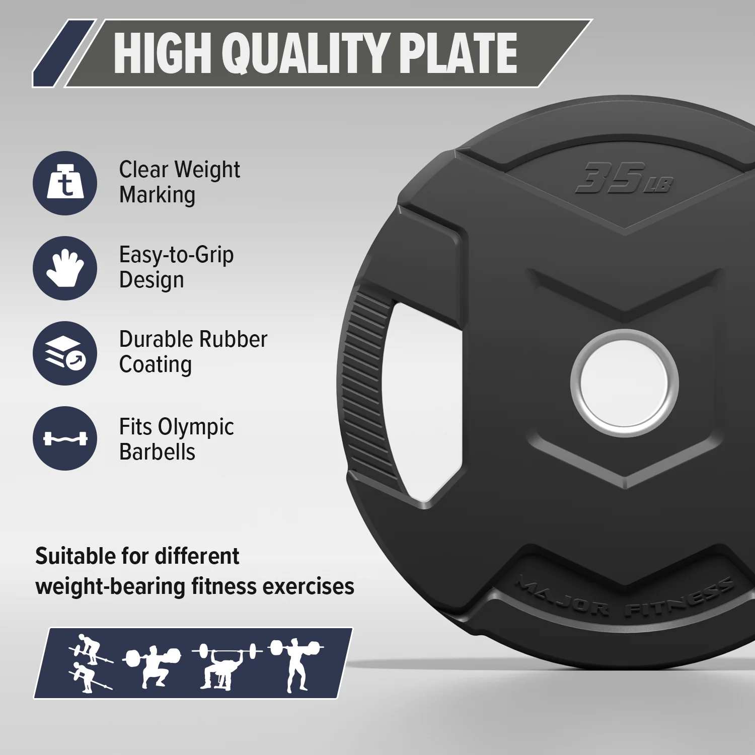 Major Fitness Rubber Coated Olympic Cast Iron Grip Plates - Image 15