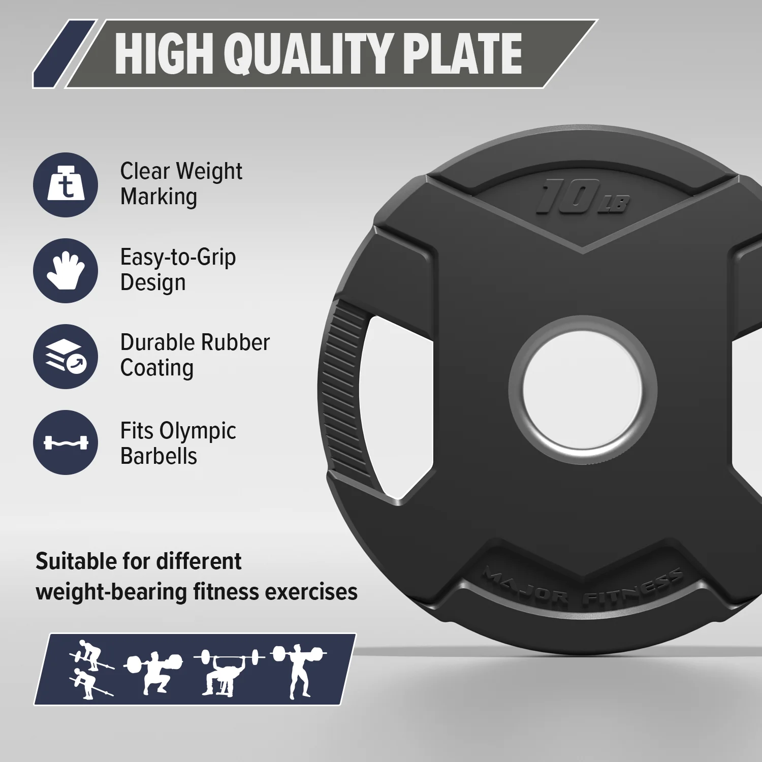 Major Fitness Rubber Coated Olympic Cast Iron Grip Plates - Image 9